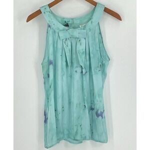 Jaipur Womens Top Med Sleeveless Bow at Collar Blue Tie Dye